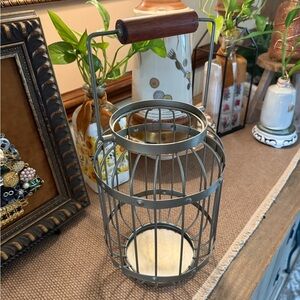 metal wire Lantern with Wooden Handle plants or candles farmhouse Cottagecore